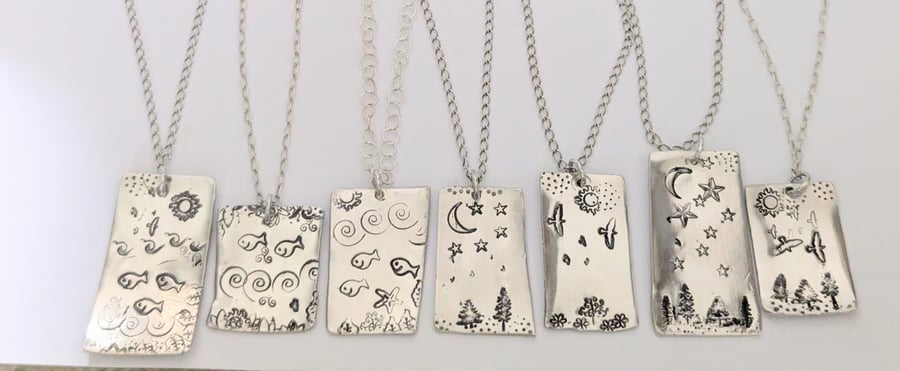 Under the Sea, Forest at Night and Summer Forest, Sterling Silver Pendants