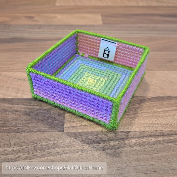 Small tray for small desk items - glittery pastel colours with bright green edge