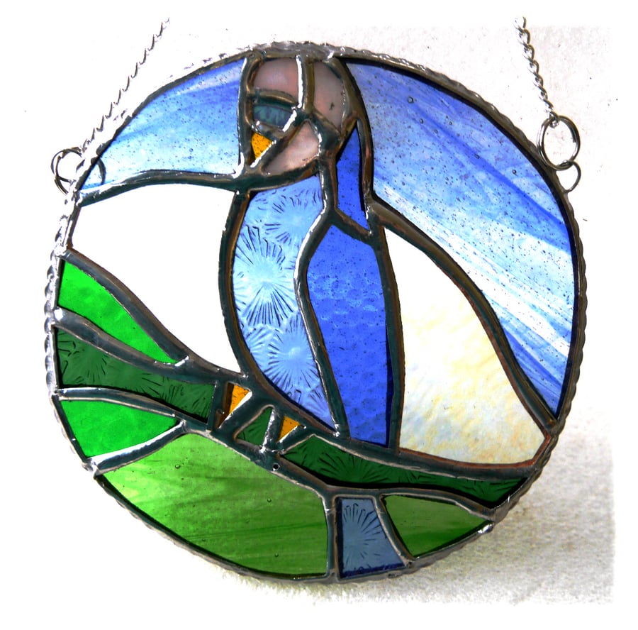RESERVED Budgerigar Ring Stained Glass Suncatcher Budgie Blue