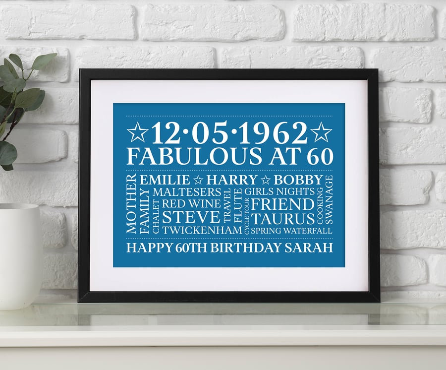 Personalised 60th Birthday Word Art - BD607