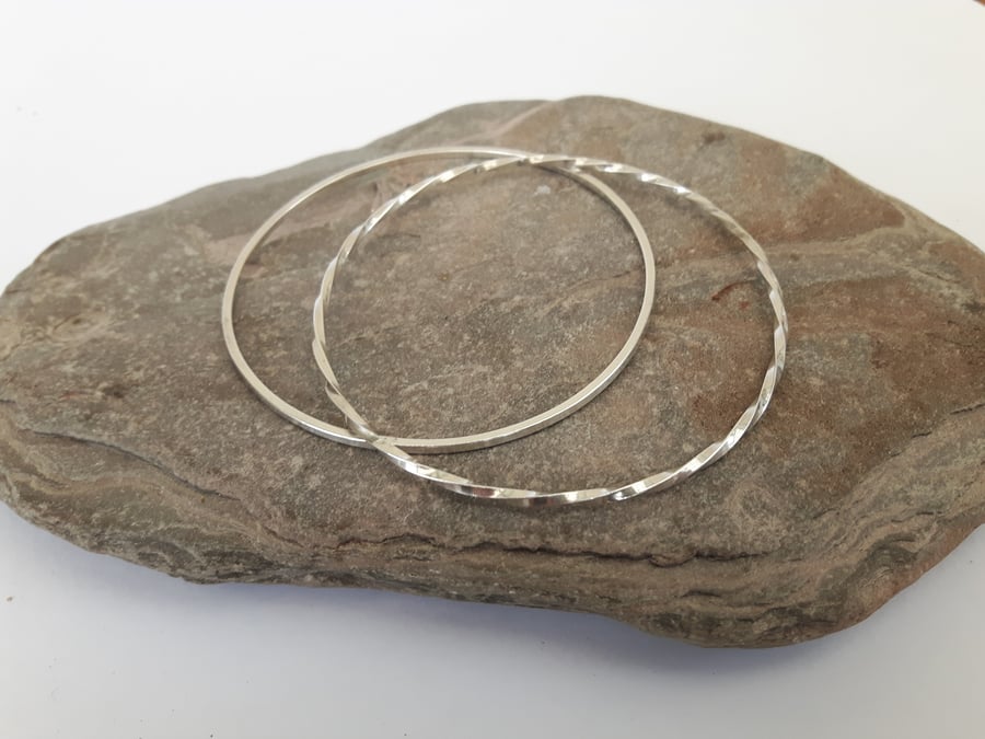 Pair of Sterling Silver Stacking Bangles, Hallmarked