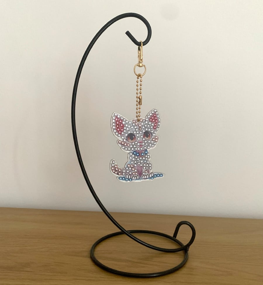 Cute Diamond Art Kitten Keyring. Design 1