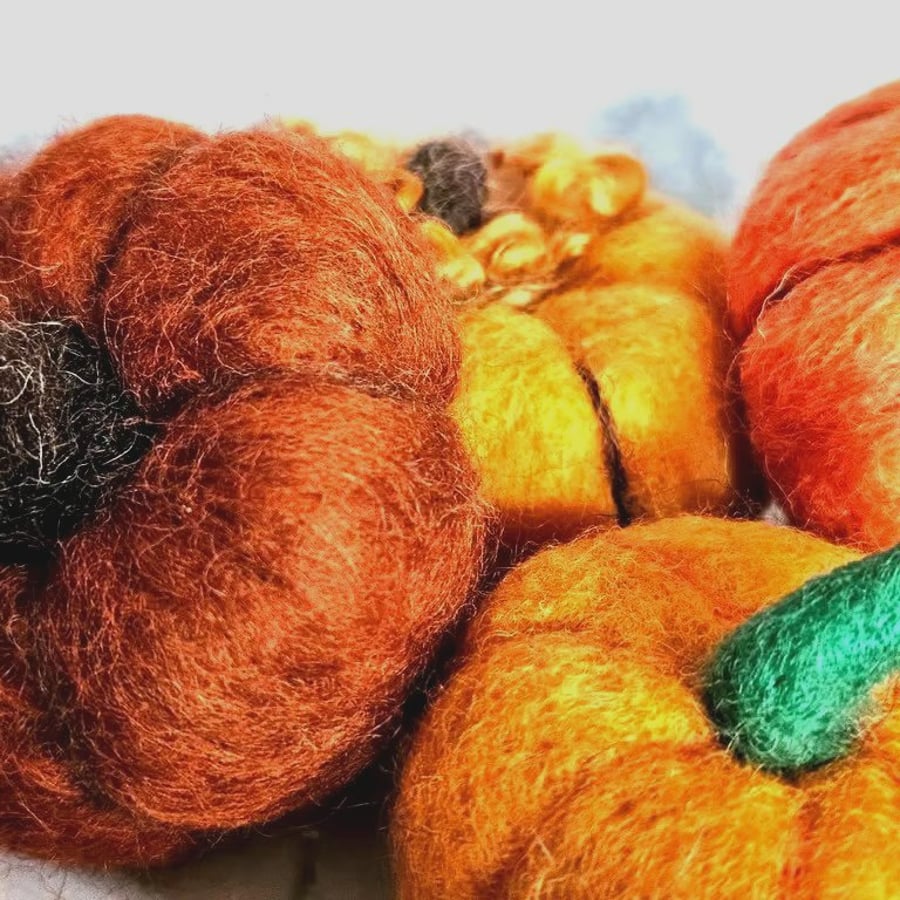 Pumpkins - Set of 3, Orange, Handmade Needle Felted Pumpkins