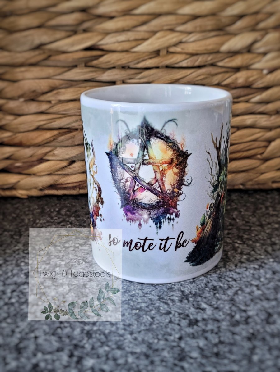 Black cat so mote it be mug 