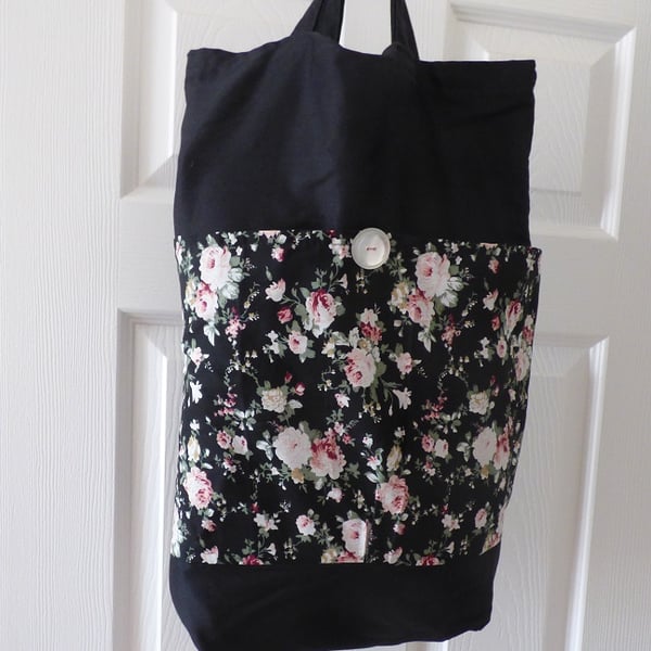 Black floral tote bag