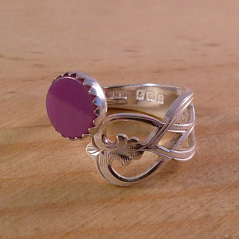 Upcycled Sterling Silver Branch Spoon Ring with Phosphosiderite Gemstone
