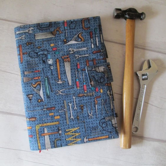 A5 Reusable Fabric Notebook Cover - Tools on Pegboard, DIY, Tools Notebook