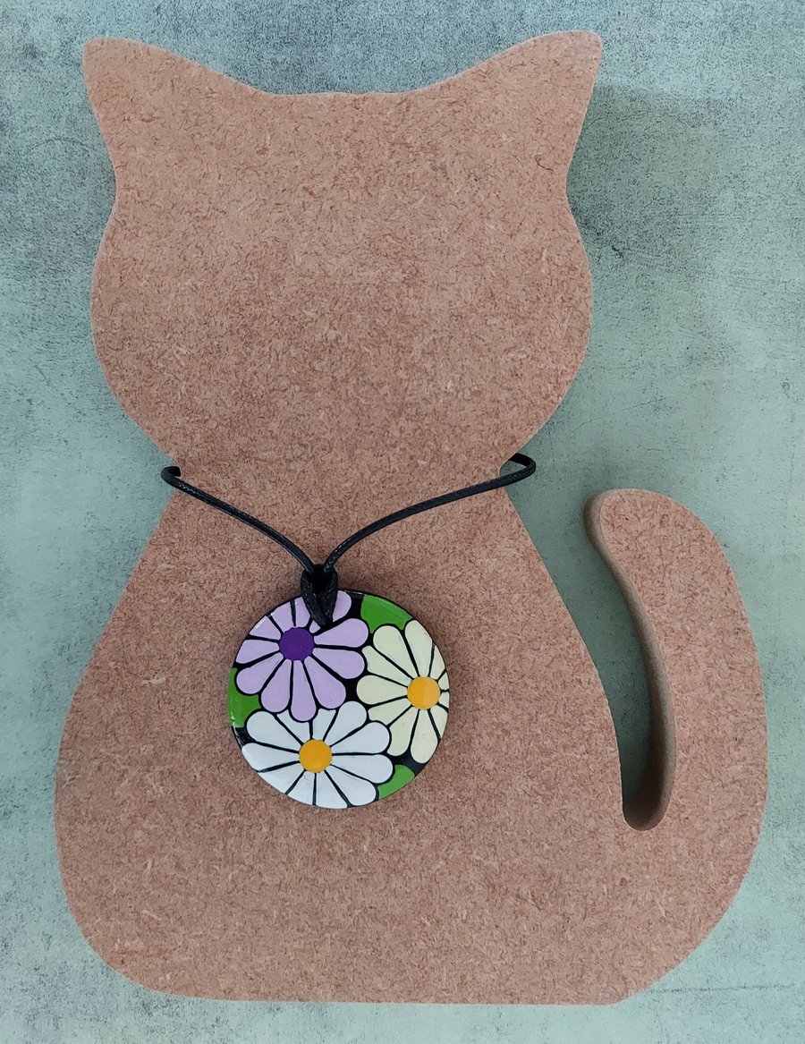 Large Ceramic Hand Painted Floral Pendant