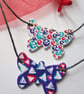 Triangle Pattern Hand Painted Ceramic Butterfly Pendant on Grey Cord with Clasp - Image 4