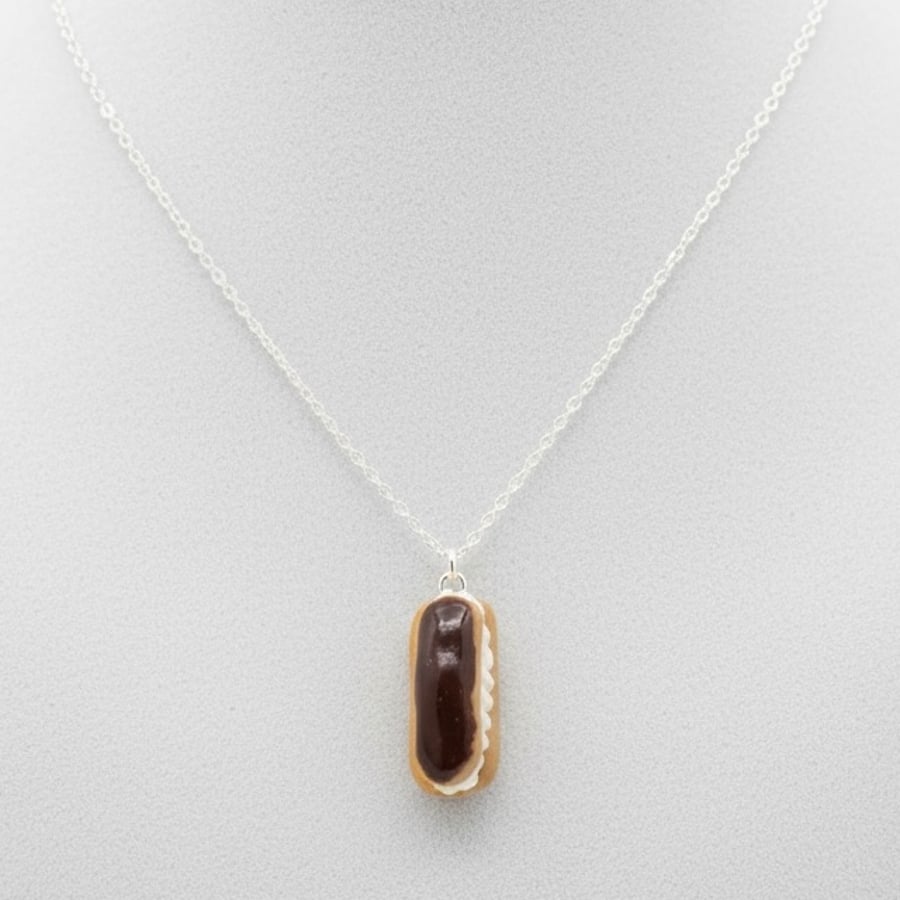Chocolate Eclair Miniature Cake Necklace, Sweet Gift For Foodie