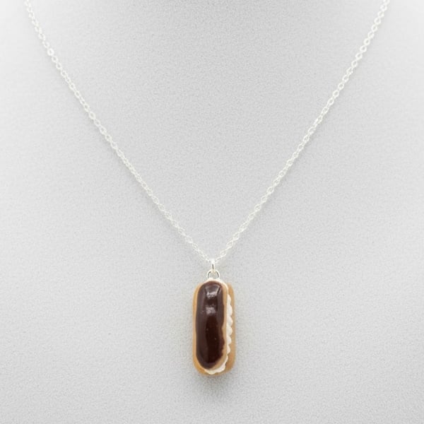 Chocolate Eclair Miniature Cake Necklace, Sweet Gift For Foodie