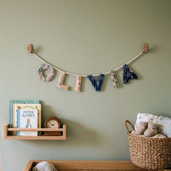 Bespoke Heirloom Name Garland - Unique Luxury Textile Nursery Bunting