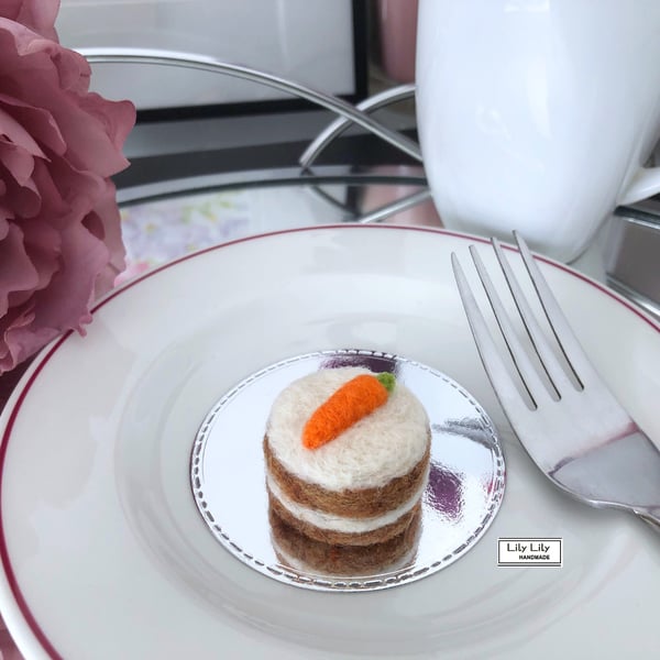 Carrot cake, decor, pin cushion or keyring needle felted by Lily Lily Handmade
