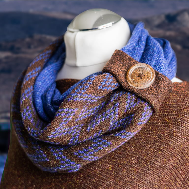 Coast Merino Silk Infinity Fairisle Scarf - Mountain brown and blue scarves