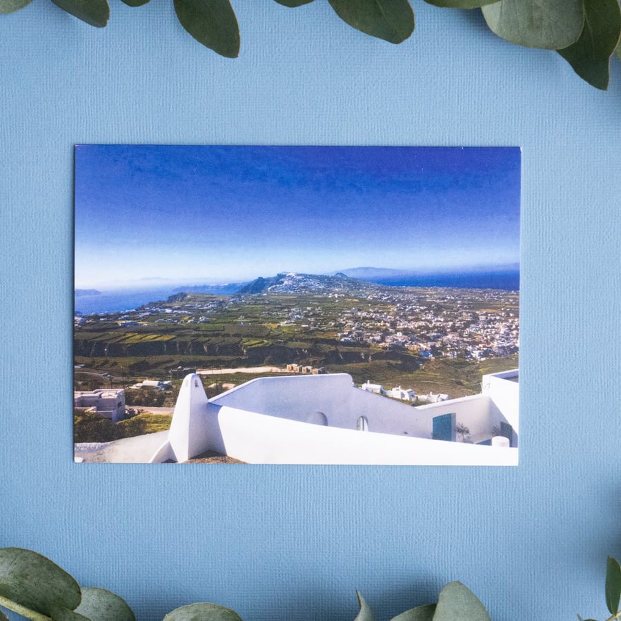 Edge of an Island, Santorini - Blank Landscape Greetings Card with envelope