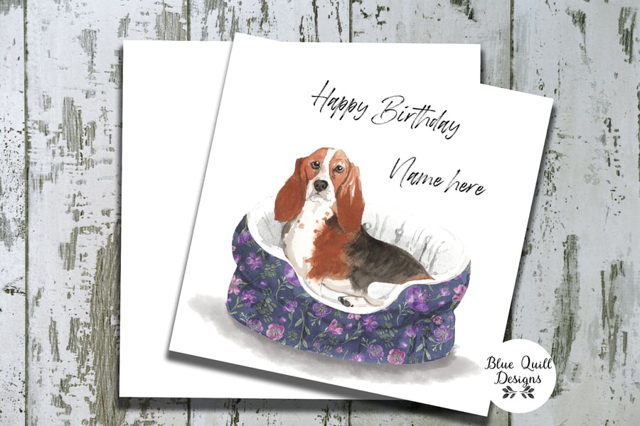 Basset Hound Watercolour Print Personalised Birthday Card