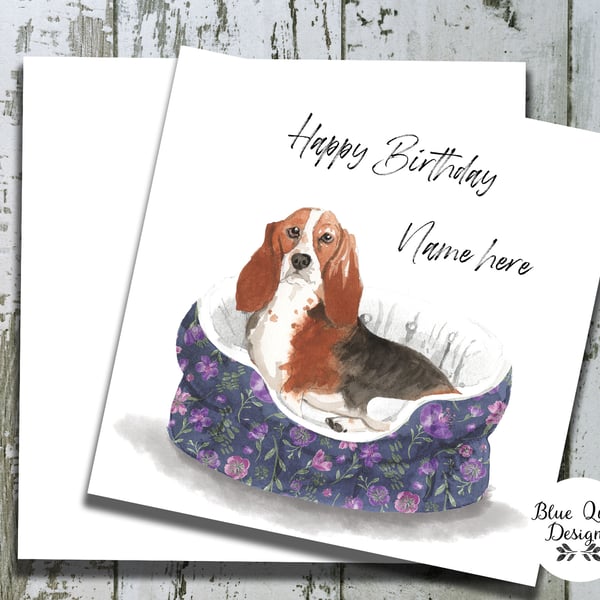 Basset Hound Watercolour Print Personalised Birthday Card