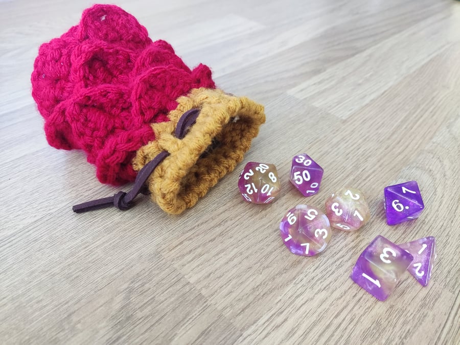 Handmade Crocheted Dragon Scale Dice Bag, two sizes available
