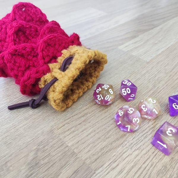 Handmade Crocheted Dragon Scale Dice Bag, two sizes available