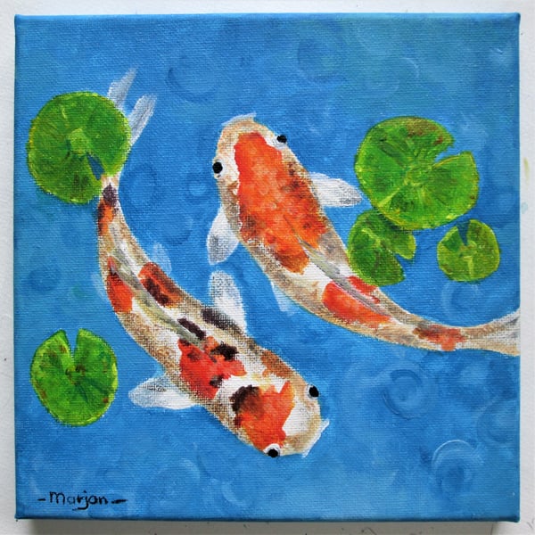 Koi Fishes painting on canvas. Ready to hang