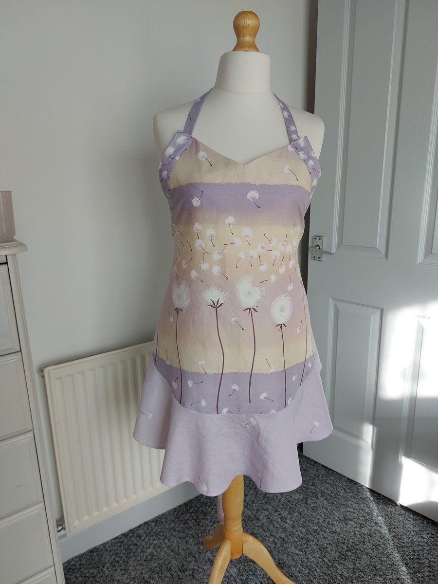 Dandelion print  retro style apron with flounce