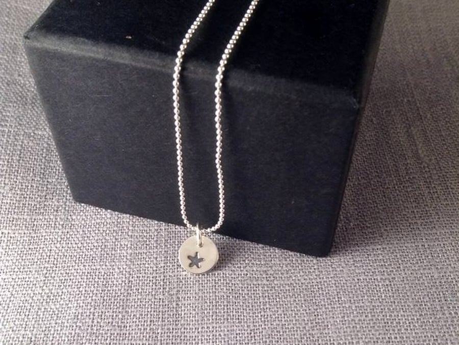 Teeny Tiny Stamped Star Pendant and Chain. Last minute Gift
