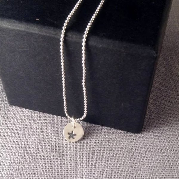 Teeny Tiny Stamped Star Pendant and Chain. Last minute Gift