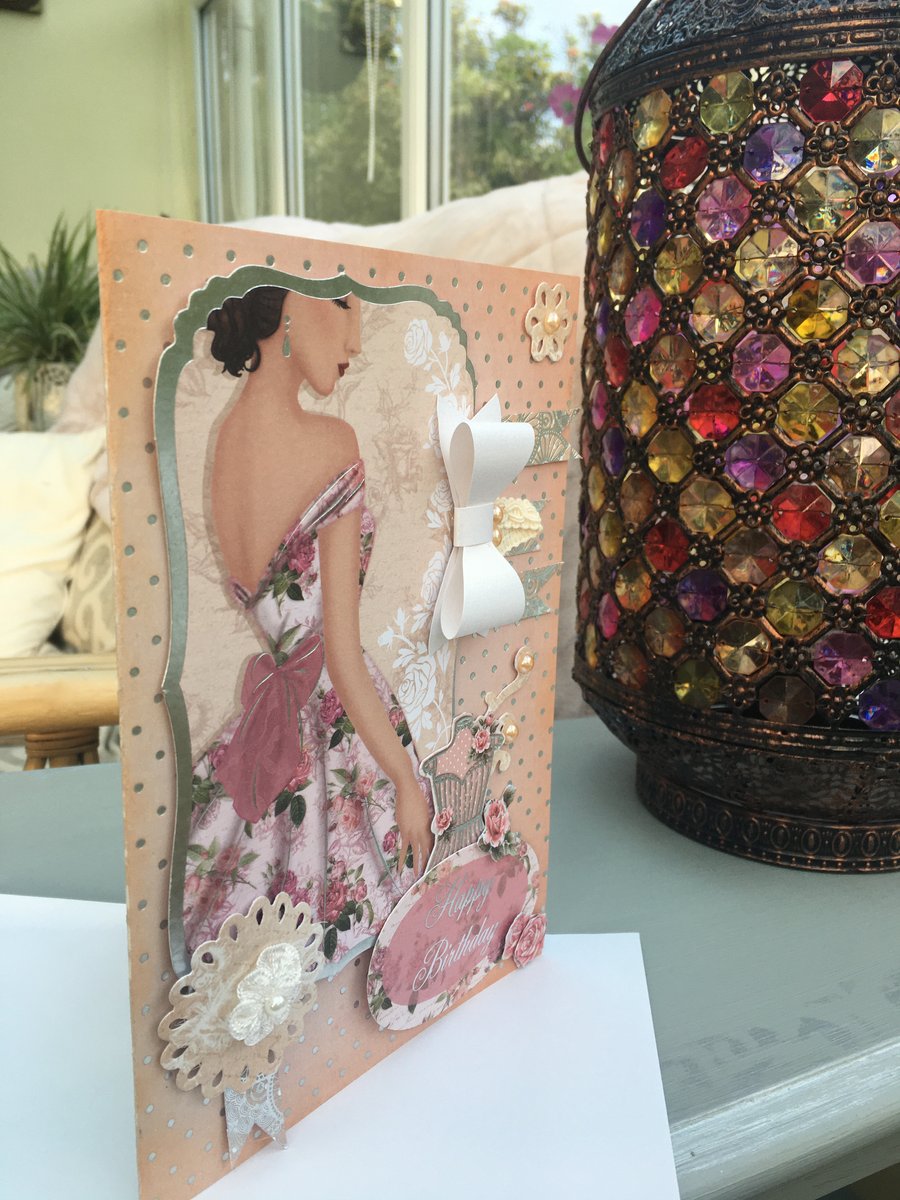 Shabby chic glamorous lady birthday card
