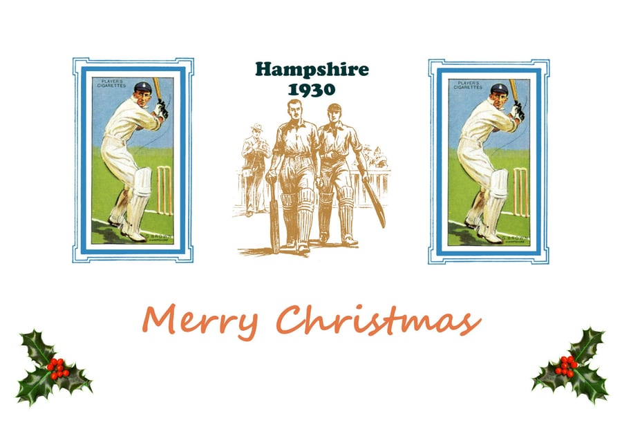 Christmas card cricket vintage 1930 design. Hampshire, G Brown. FREE UK P&P