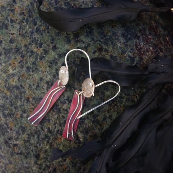 Silver and Copper Seaweed Earings