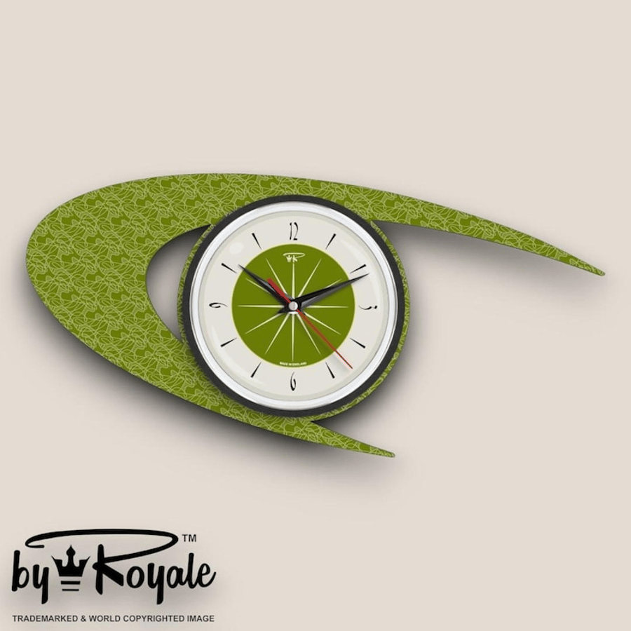 Mid Century Modern Royalexe™ Laminate Clock By Royale - Boomerang Avocado Green