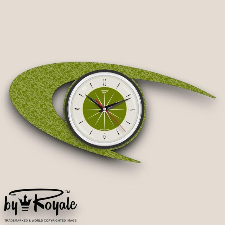Mid Century Modern Royalexe™ Laminate Clock By Royale - Boomerang Avocado Green