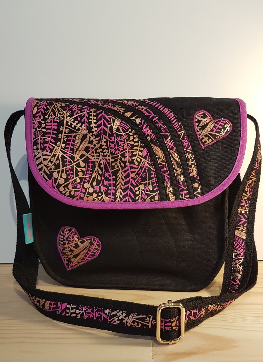 Crossbody bag, Pink and gold metallic hearts