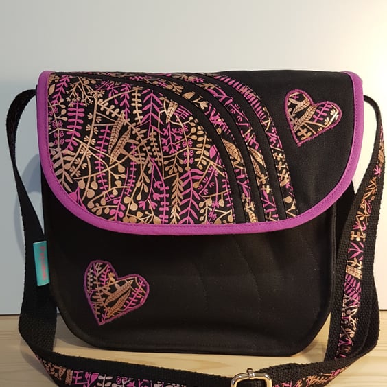 Crossbody bag, Pink and gold metallic hearts