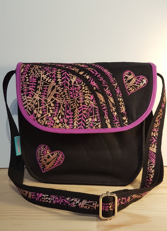 Crossbody bag, Pink and gold metallic hearts