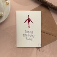 Personalised Birthday Card, Pressed Fuchsia flower printed small card