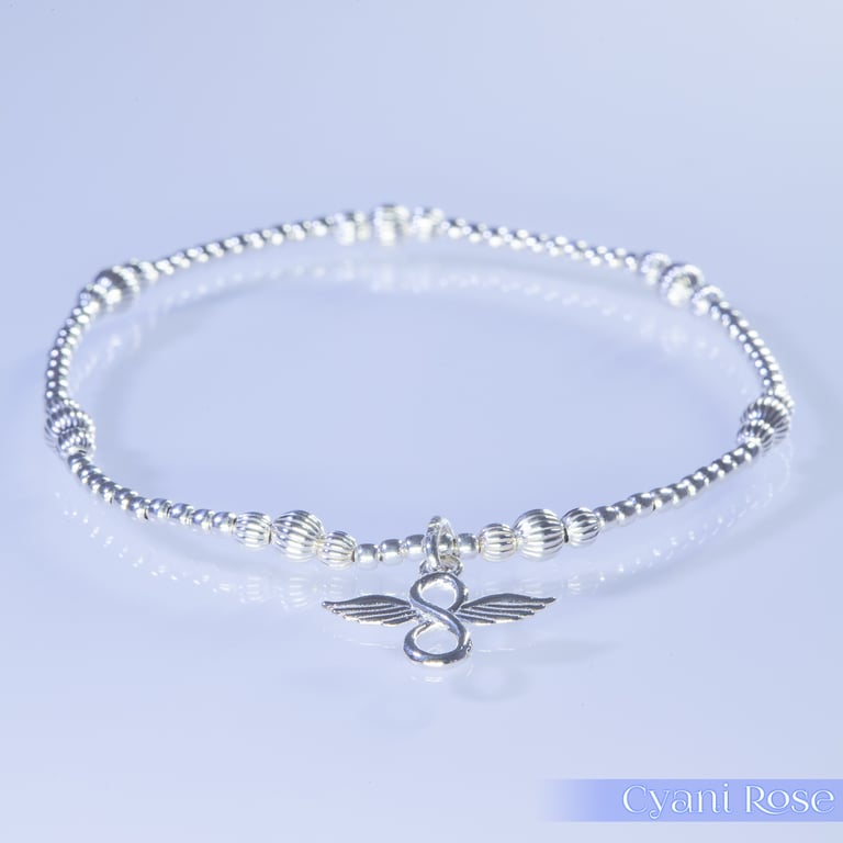 Sterling Silver Infinety Angel Bracelet Stretchy Handmade
