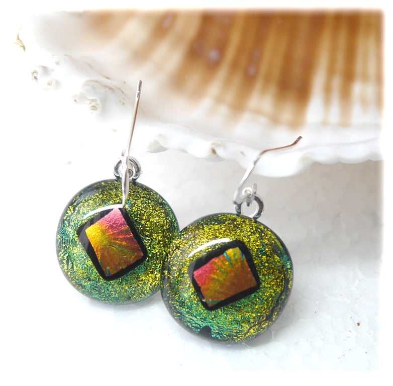 Luxury Dichroic Earrings Fused Glass L002 Sterling Silver hooks
