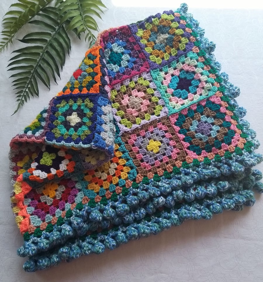 Crochet Granny Square Blanket Throw 'Happy Scrappy'