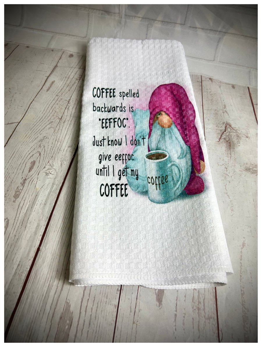 Handmade Coffee Waffle Weave Tea Towel, Gonk, Nordic, Swedish Tomte