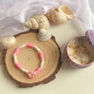 Pink Blossom Clay Bead Bracelet Handmade Stretch Charm Bracelet