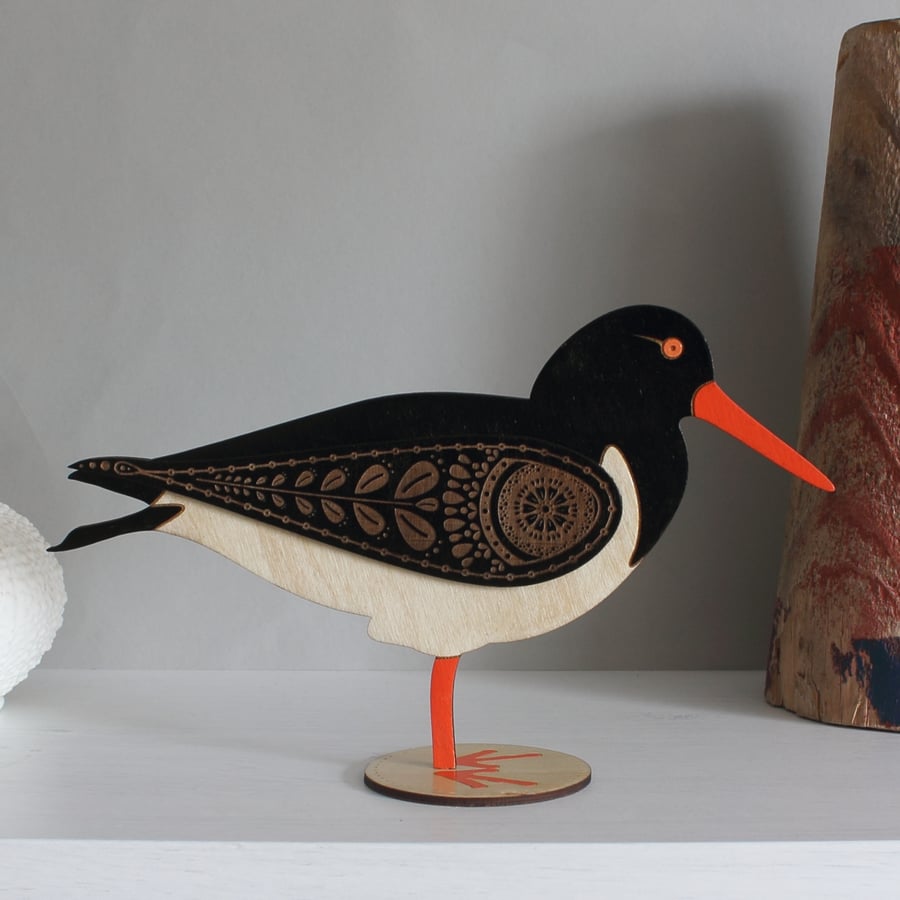  Standing Wooden Oyster Catcher Decoration Ornament- Hand Painted