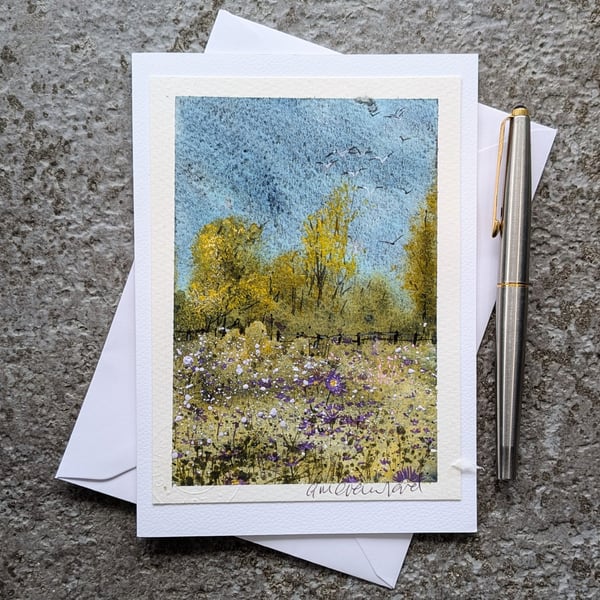 Daisy Meadow. Blank Card. Unique Mixed Media Art 260199
