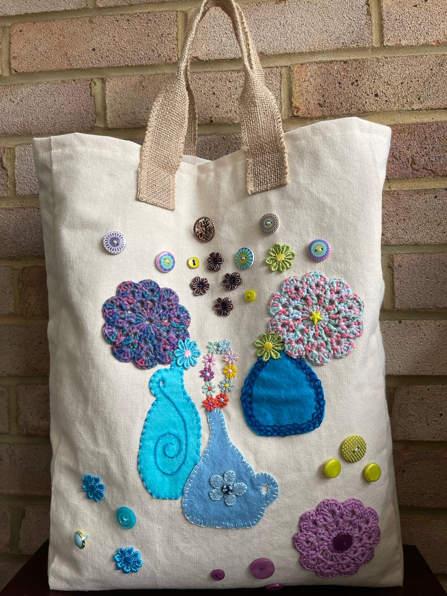 Vase button canvas bag