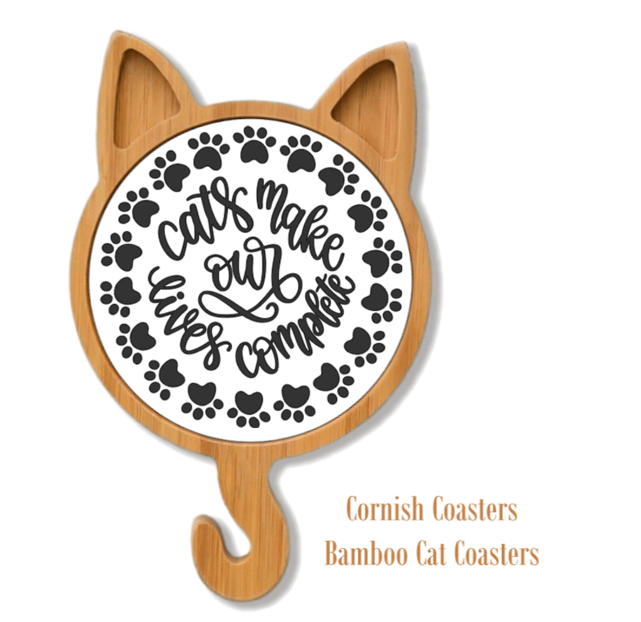 Cat Words Bamboo Coaster or Wall Hanger – Design 5