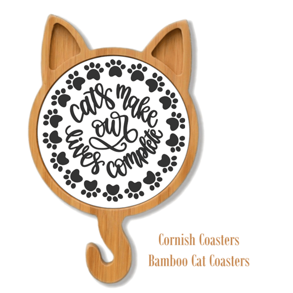 Cat Words Bamboo Coaster or Wall Hanger – Design 5