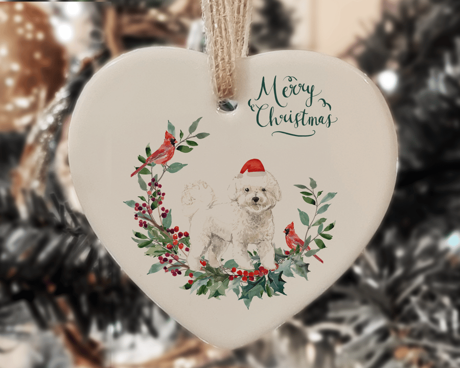 Ceramic Ornament - Bichon Frise Dog - Personalised Christmas Decoration