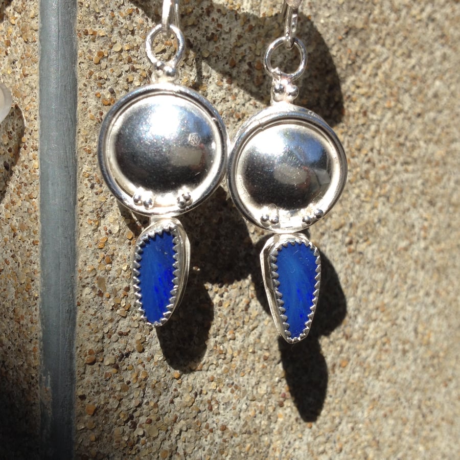 Silver and blue Opal earrings