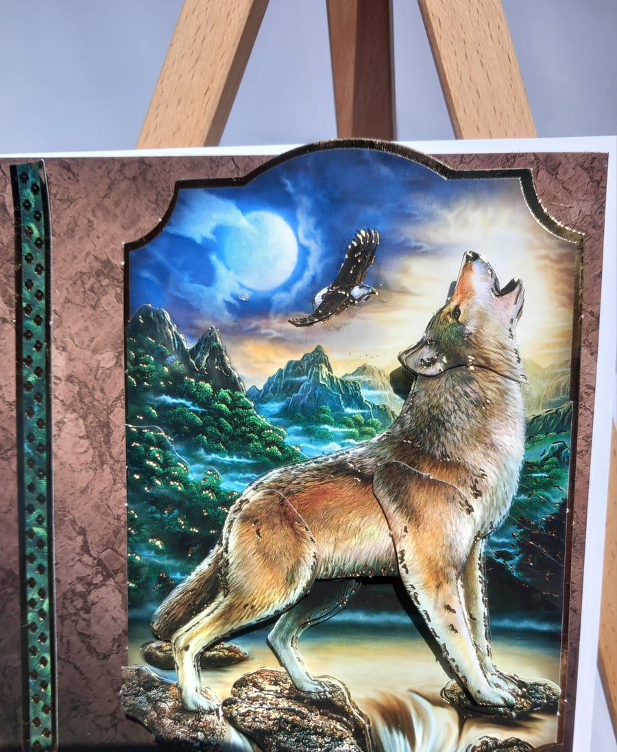 Wildlife birthday card decoupaged wolf greetings