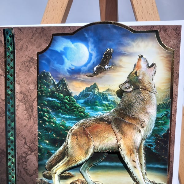 Wildlife birthday card decoupaged wolf greetings
